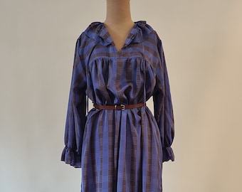 80s Plus Size Geometric Dress: Purple Chocolate Ruffle Poly, Size 20-22