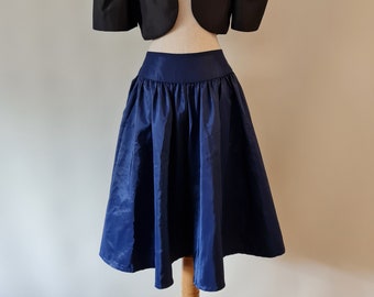 Blue 1980's Polyester taffeta knee length prom Ra Ra skirt.