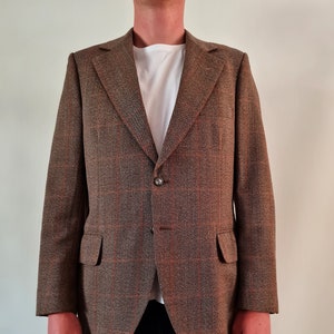 Jaren 70 geruit wollen sportjack - roestbruin getailleerde pasvorm (maat 42)