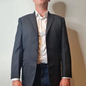 1950s Wool Twill Jacket: Dark Charcoal Melange, Size 40