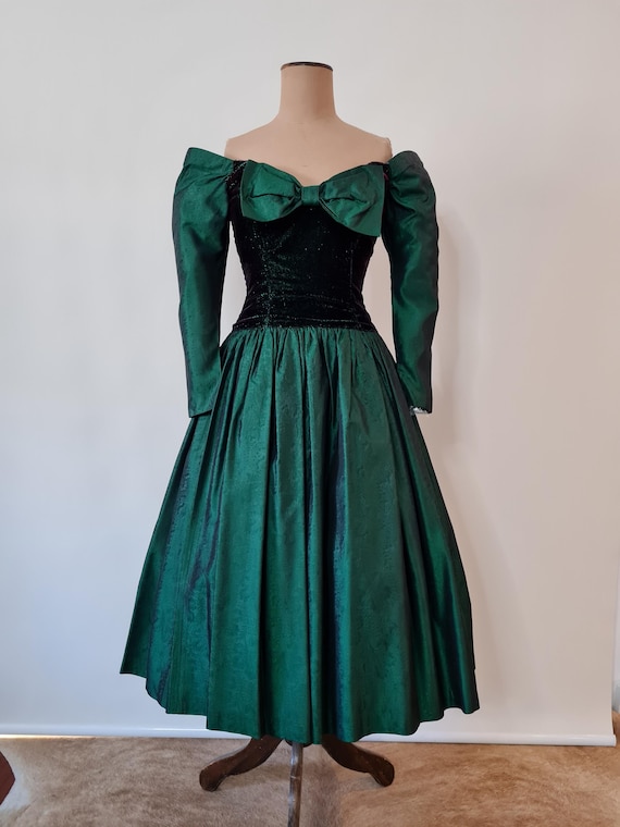 Emerald Green 80s Ball Gown: Ewaldo Bock Metallic Velvet Bodice, Size 10 -  Etsy Israel