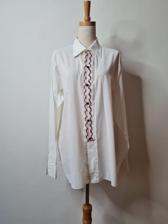 Vintage 1970s Kent Confezioni Ruffled Dress Shirt, Burgundy Lace, French Cuff - Etsy Israel Vintage 1970s Kent Confezioni Ruffled Dress Shirt, Burgundy Lace, French Cuff - Etsy Israel