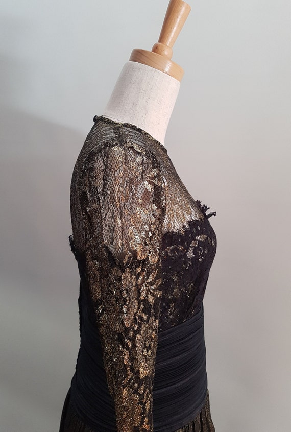 chinese dress ladies Luxurious Long Sleeves V-neck Gold Lace Black-rose Trumpet Mermaid Lon –  SposaBridal main image 1
