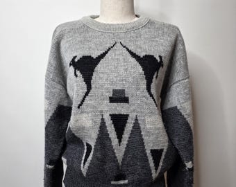 Vintage Wool Australiana Sweater: Kangaroo Jacquard Knit, Size 12