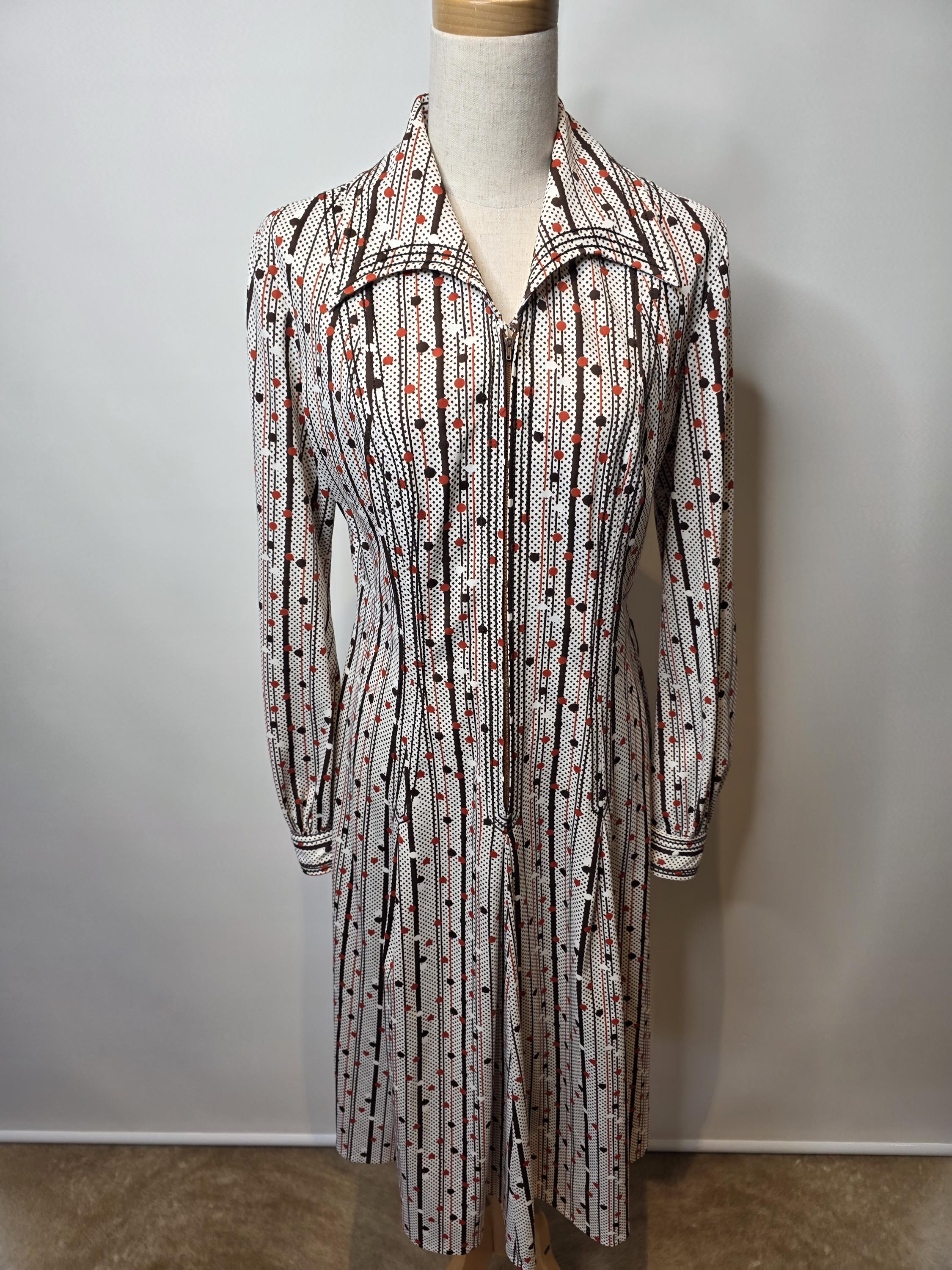 70s Geometric Print Jersey Dress: Vintage Shirtmaker Style, by
