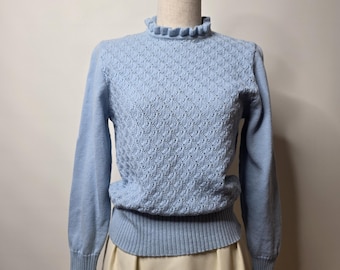 Slade Pale Blue pointelle detail high neck sweater, size 10