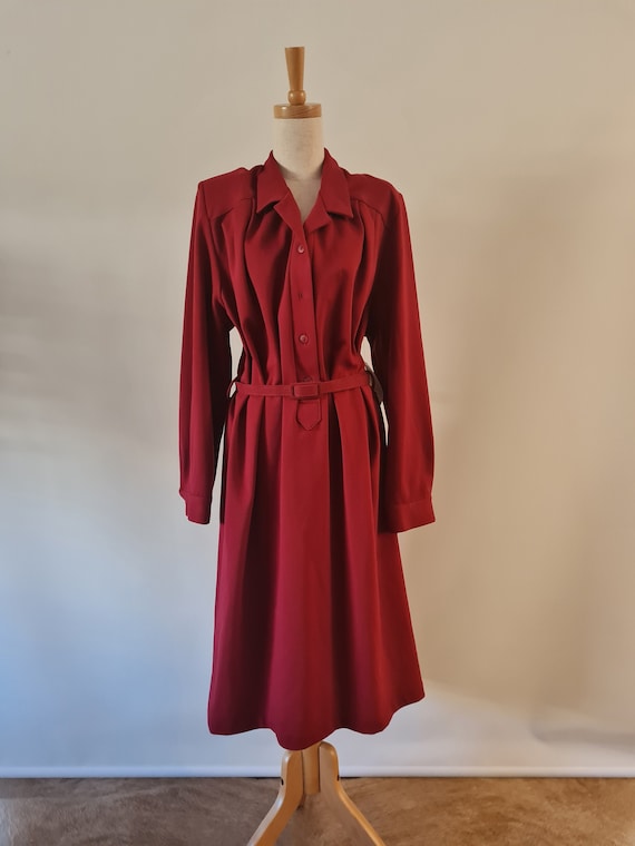 Vintage Burgundy Knit Shirt Dress: Australian Made Plus Size 22 David by Tosol