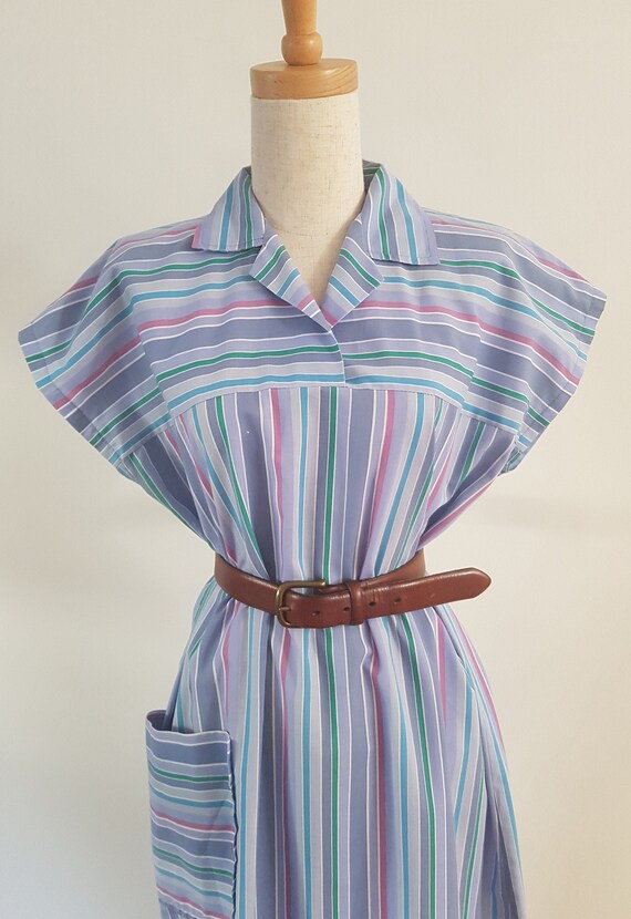 1970's Vertical Striped shift dress with Horizonta
