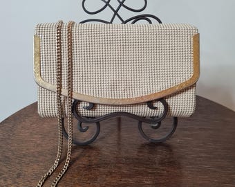 Bolso de hombro vintage de malla de hueso Glomesh, bolso de mano con correa de cadena de los años 80