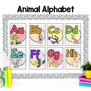Watercolor Animal Alphabet | Classroom Alphabet | Rainbow Classroom Alphabet | Animal Classroom Decor | Bright Classroom Decor |