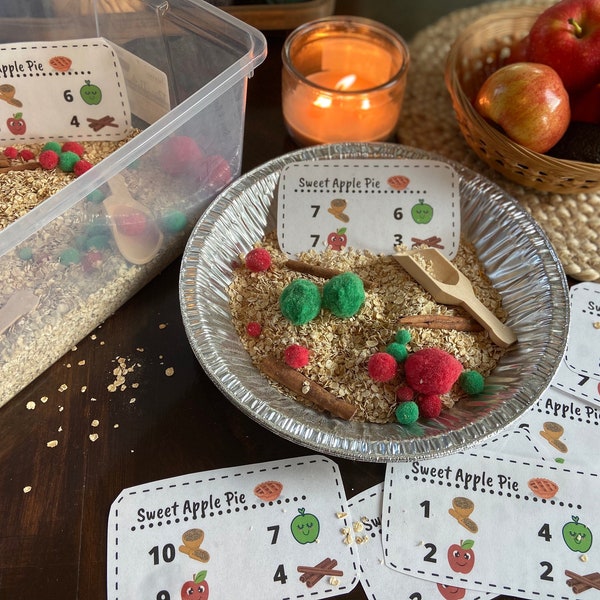 Apple Pie Sensory Bin Recipe Cards | DIY Sensory Bin | Apple Sensory Bin