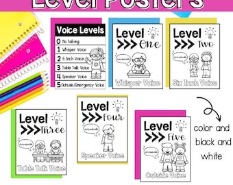 Voice Level Posters | Decibella Voice Levels | Inside Voice Lesson | Classroom Decor | Bright Classroom Decor