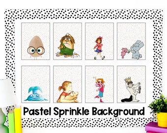 Pósteres de personajes de libros en colores pastel, Decoración de aulas de personajes de libros, Pósteres de personajes de libros, Decoración de aulas, Decoración de aulas en colores pastel