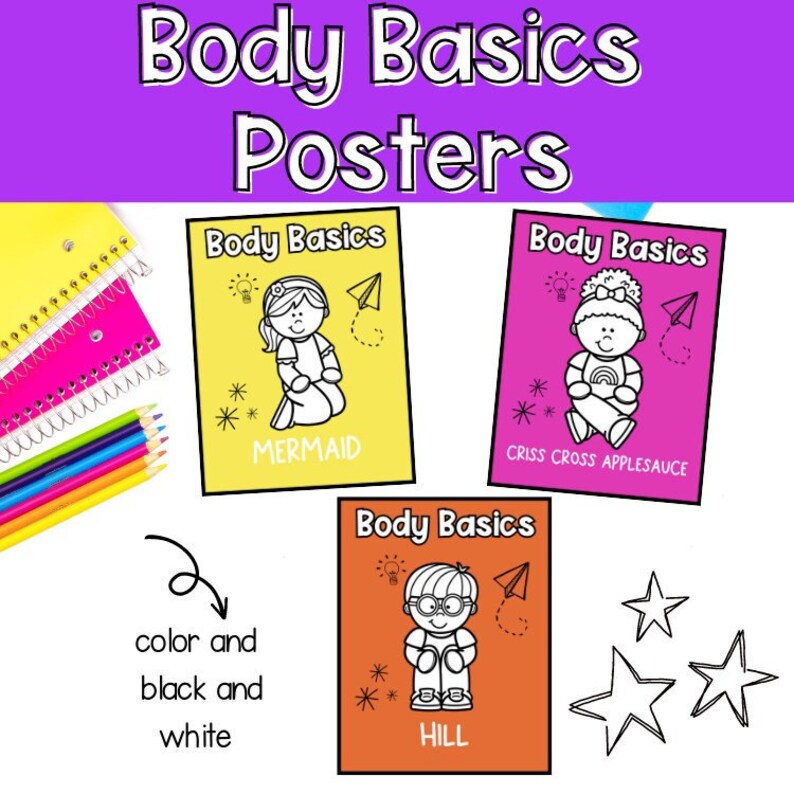 Laybled Basic Body Body Basics Classroom Posters: How to Sit - 3 Ways (digital Download ...
