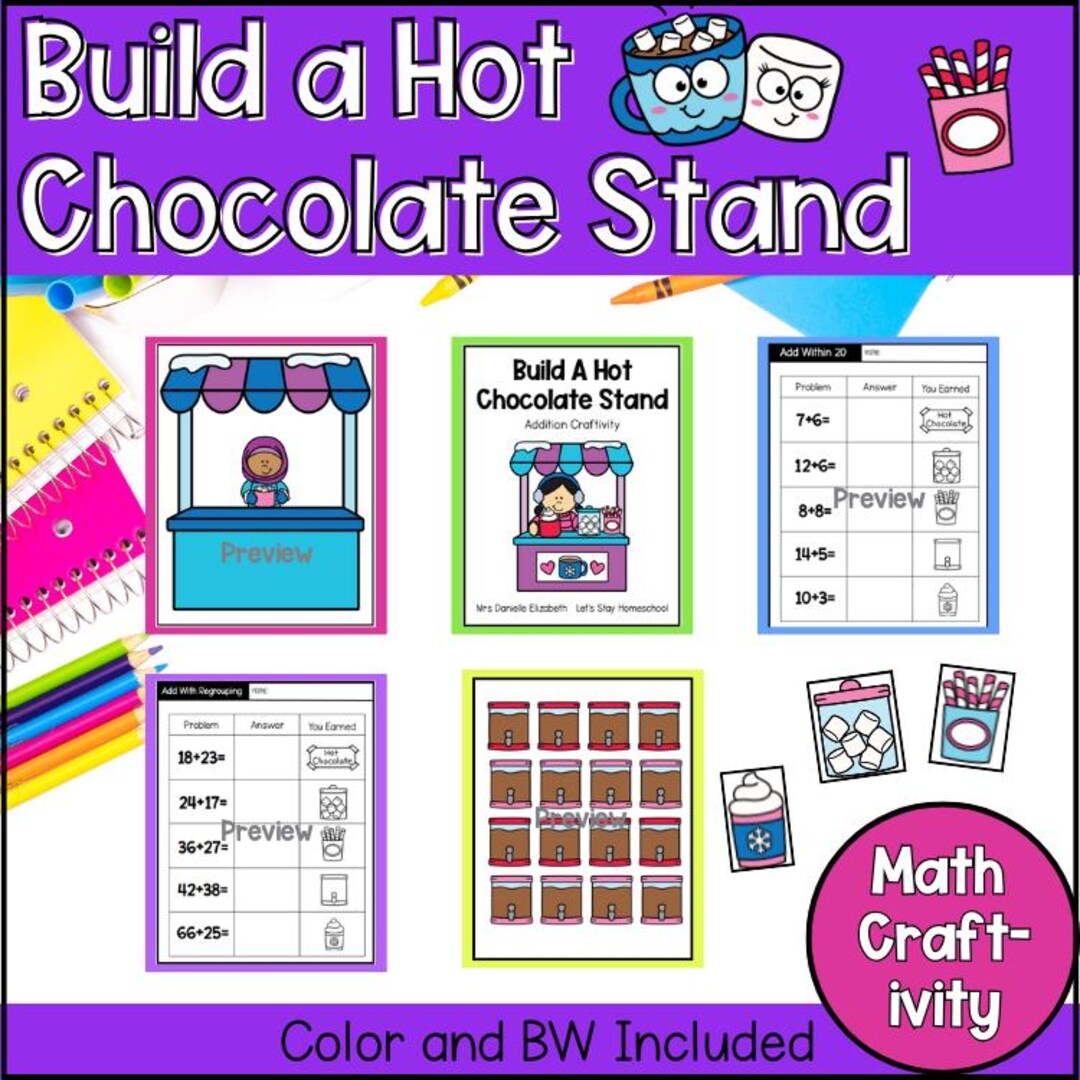 Build a Hot Chocolate Stand Math Craft | Winter Addition Craftivity ...