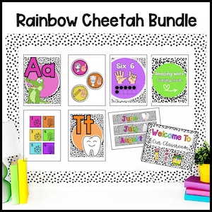 Regenbogen Cheetah Klassenzimmer Dekor | Klassenzimmer Dekoration Bundle