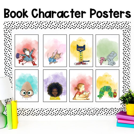 Watercolor Book Character Posters: Classroom Library Decor (Digital Download)