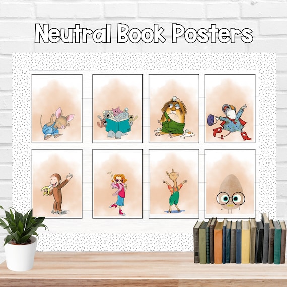 Boho Book Character Posters: Neutral Classroom Library Decor (Digital Download)