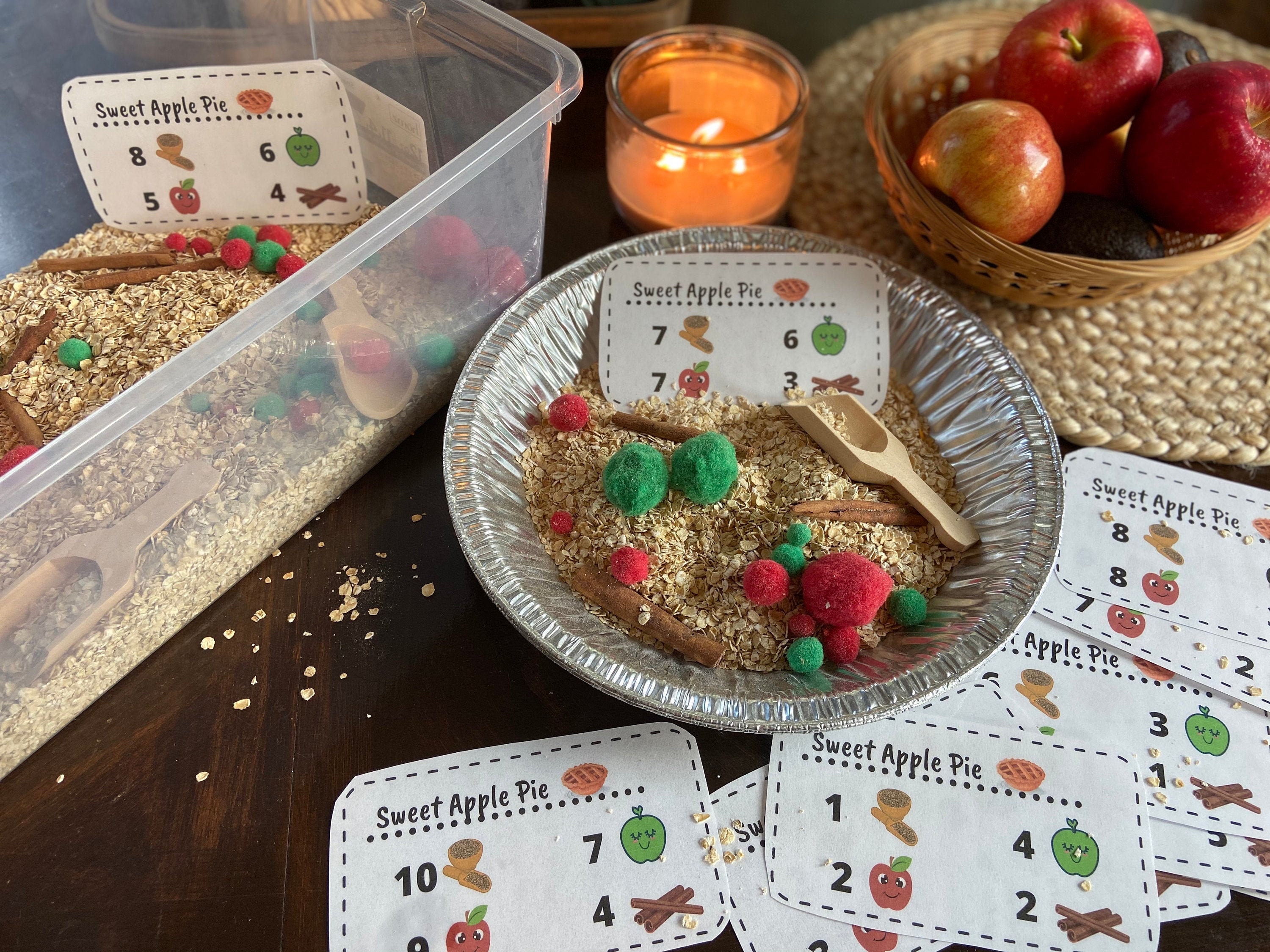 Apple Pie Sensory Bin Recipe Cards Diy Sensory Bin Apple Etsy