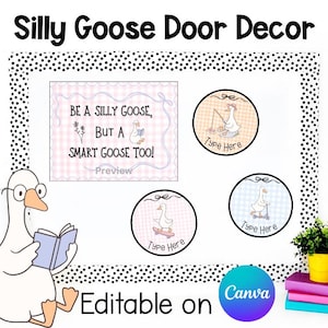 Silly Goose Classroom Door Decor: Editable Name Tags & Poster