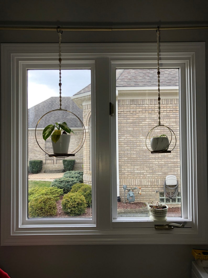 GOLD HOOP PLANT Hanger metal rings fastened to wood base hung Etsy