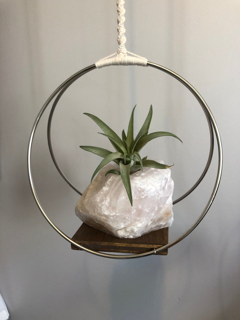 SILVER HOOP Plant Hanger Metal Rings on a Wood Base With Etsy