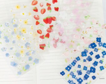 Cute Fruit and Flower Stickers Sheet for Crafts, Scrapbook, Botanical, Journal Stickers