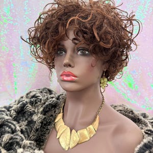 Short human hair Wig for Women – Soft Bouncy Curls, Brown Multi-Tone Color #4/30 – Natural Afro Style for Black Women