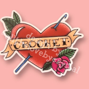 sticker crochet heart tattoo