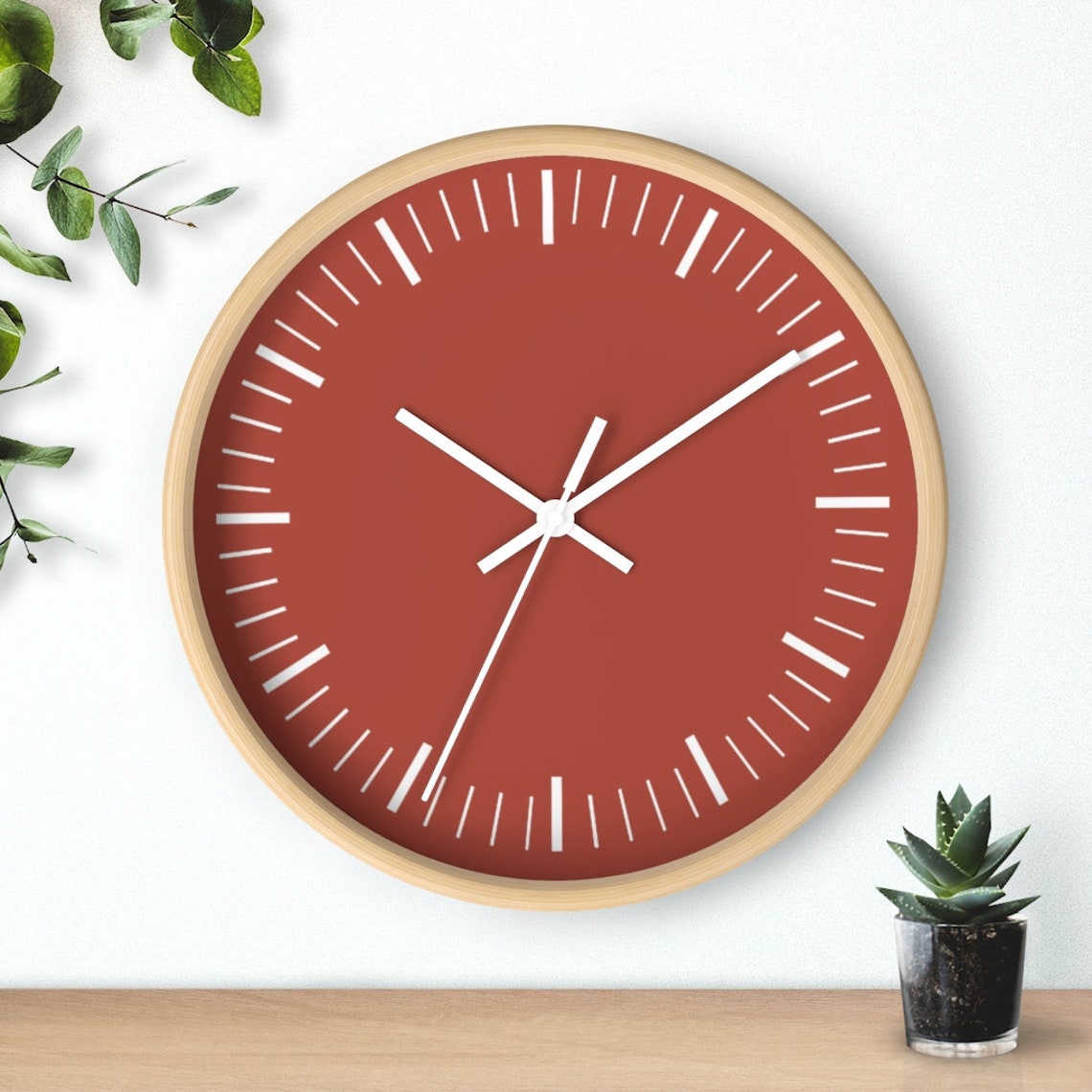 Red Wall Clock Minimalist Clock No Numbers Clock Round Etsy