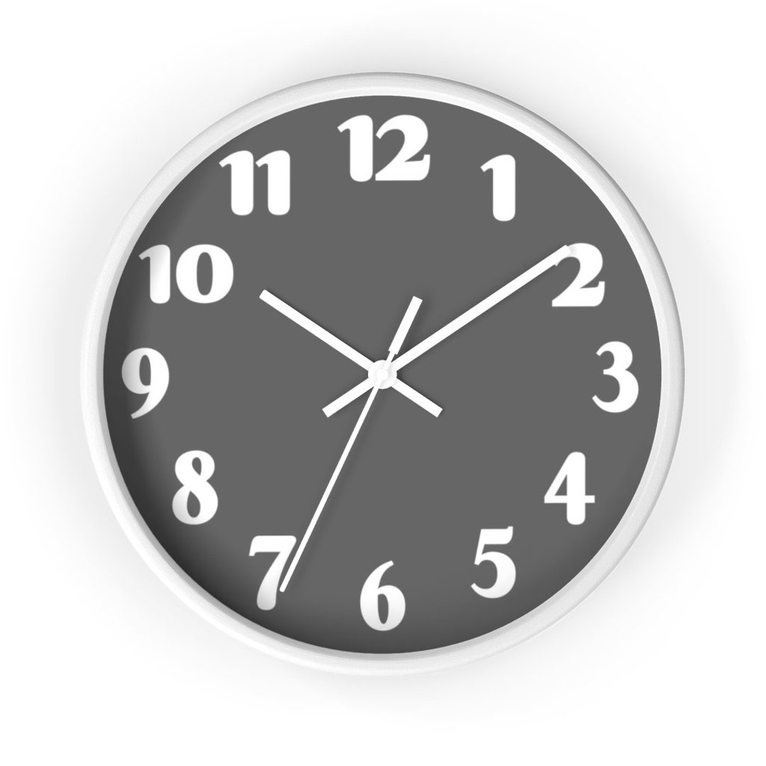Medium Gray Wall Clock Bold Numbers Wall Clock Silent Wall Etsy
