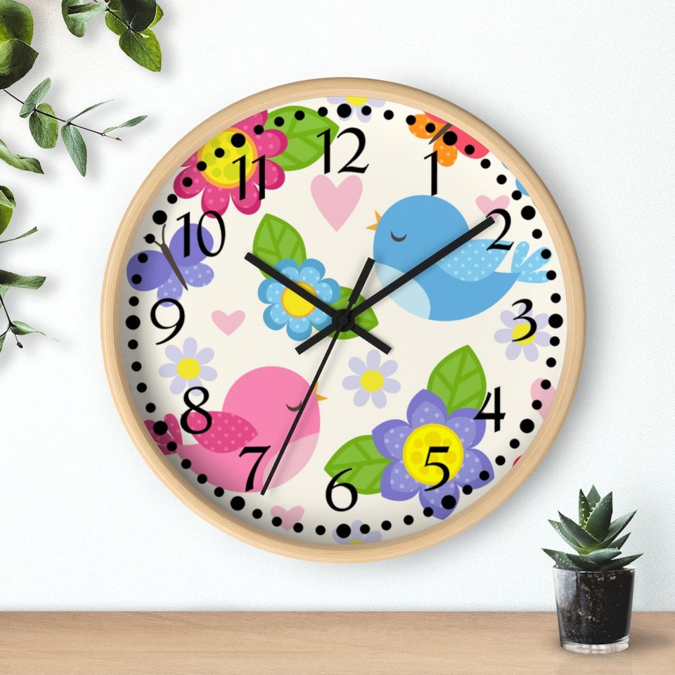 Cute Birds Nursery Clock - Kids Room Clock Designed & Sold By Myrilla ...
