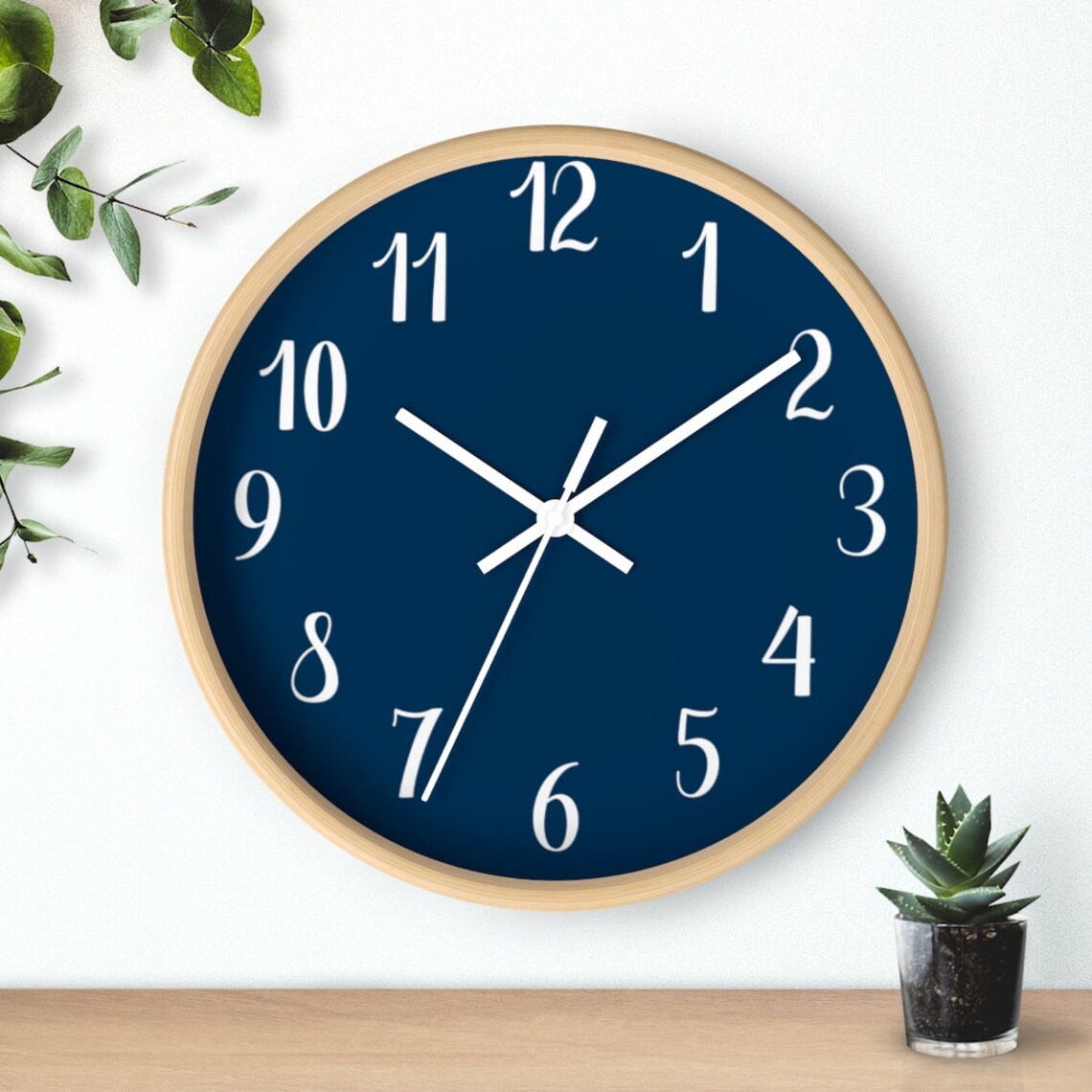 Blue Wall Clock Large Numbers Wall Clock Silent Wall Clock Etsy