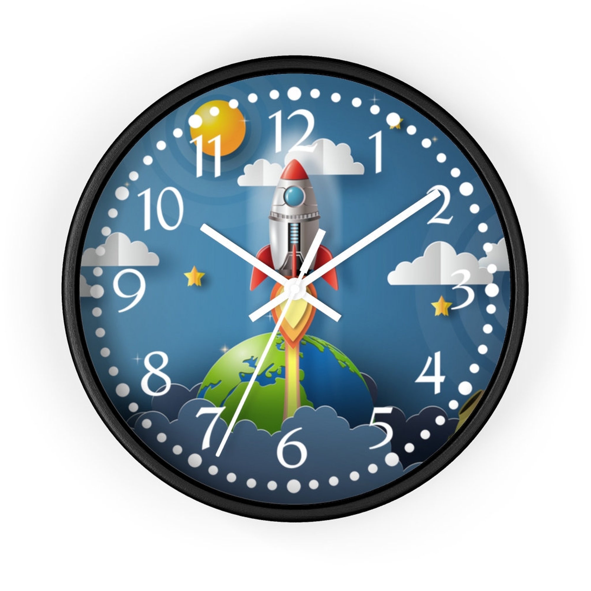 Rocket Ship Nursery Clock - Kids Room Clock