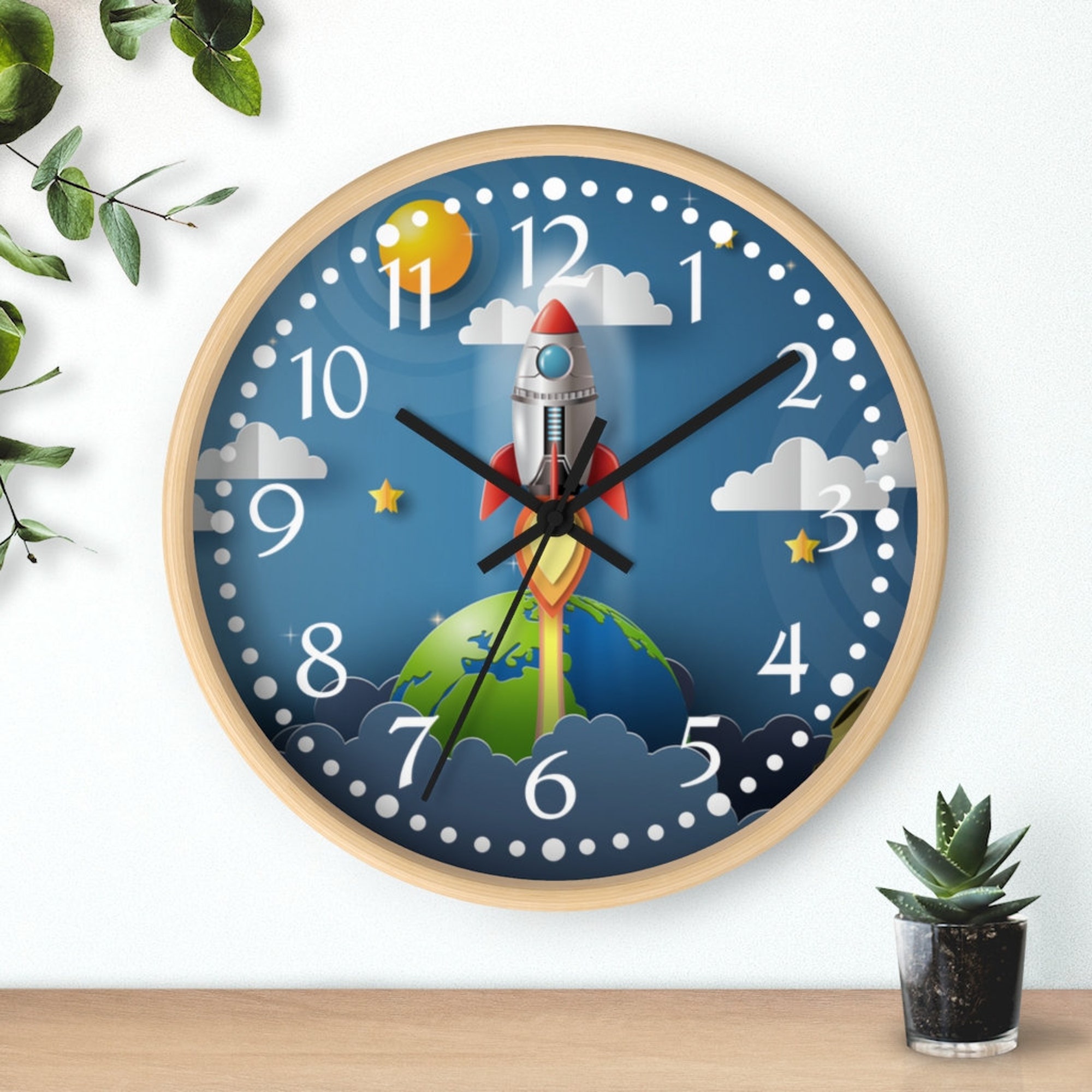 Rocket Ship Nursery Clock - Kids Room Clock