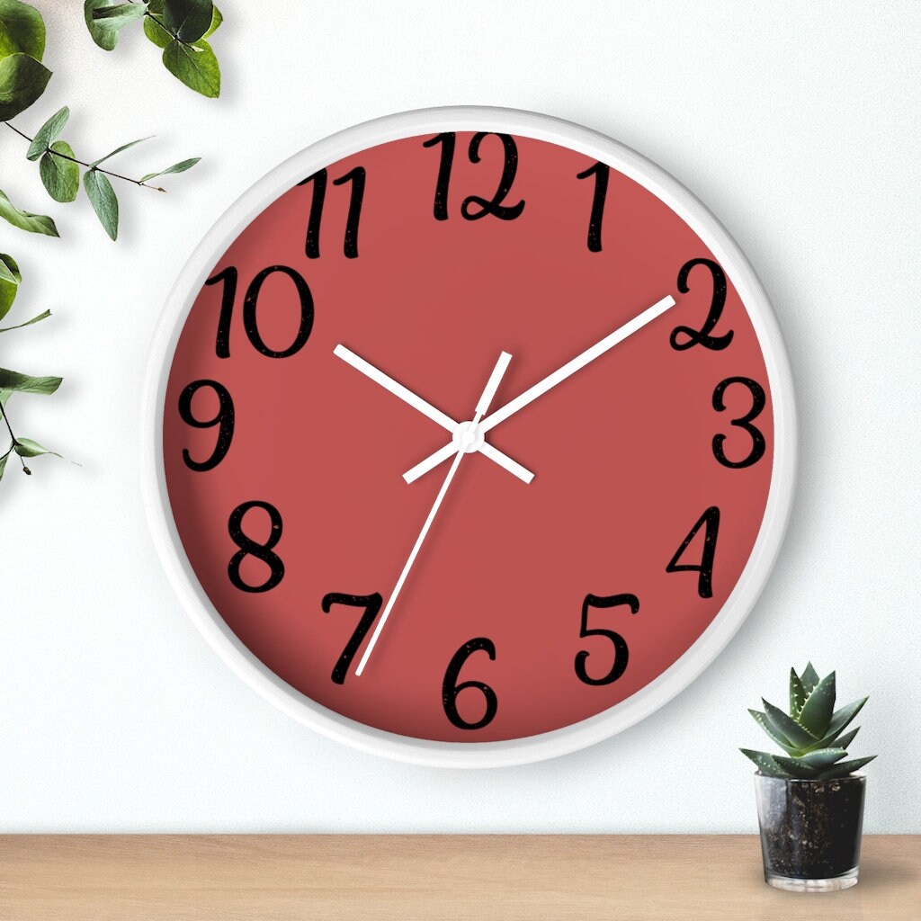 Red Wall Clock Large Numbers Wall Clock Silent Wall Clock Etsy
