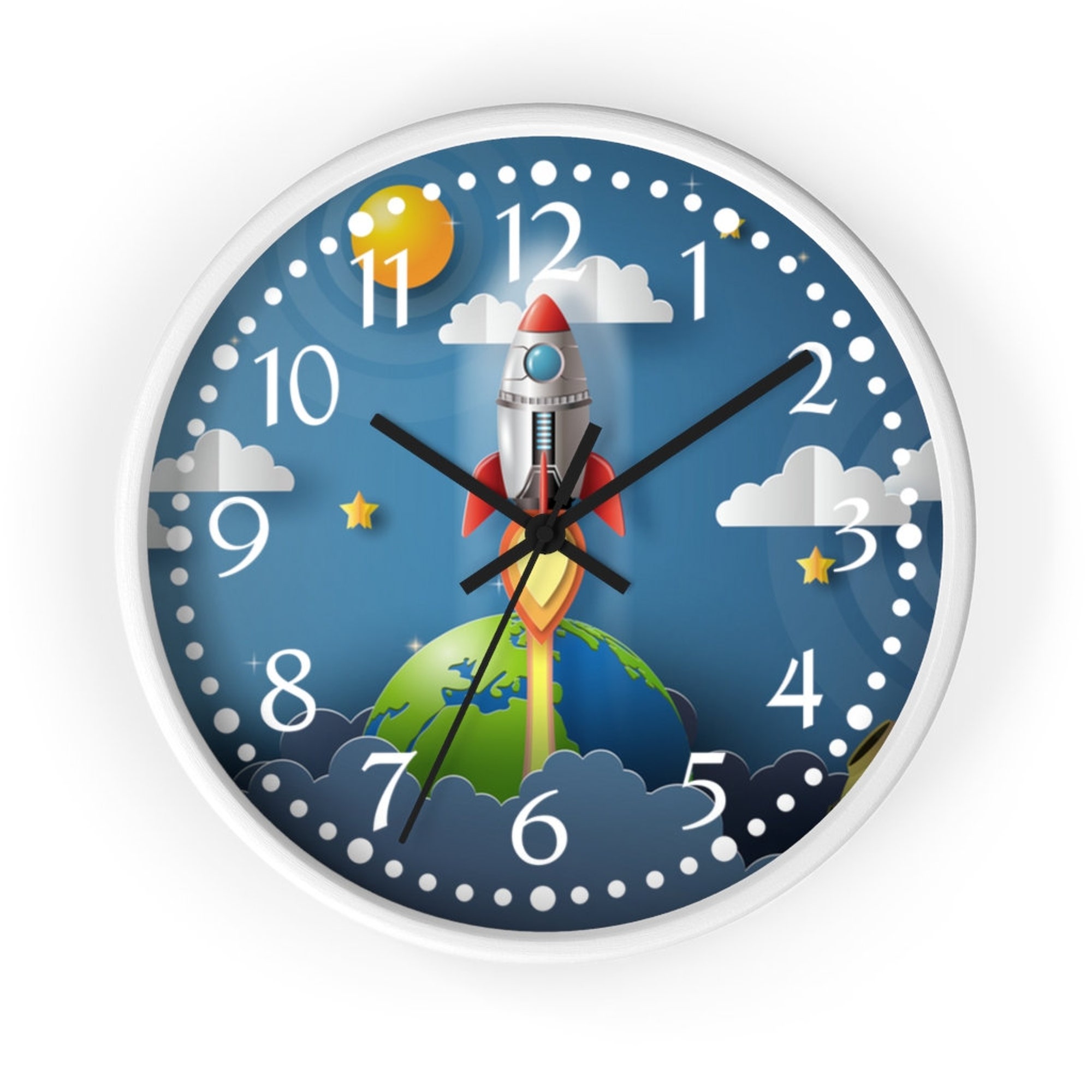 Rocket Ship Nursery Clock - Kids Room Clock