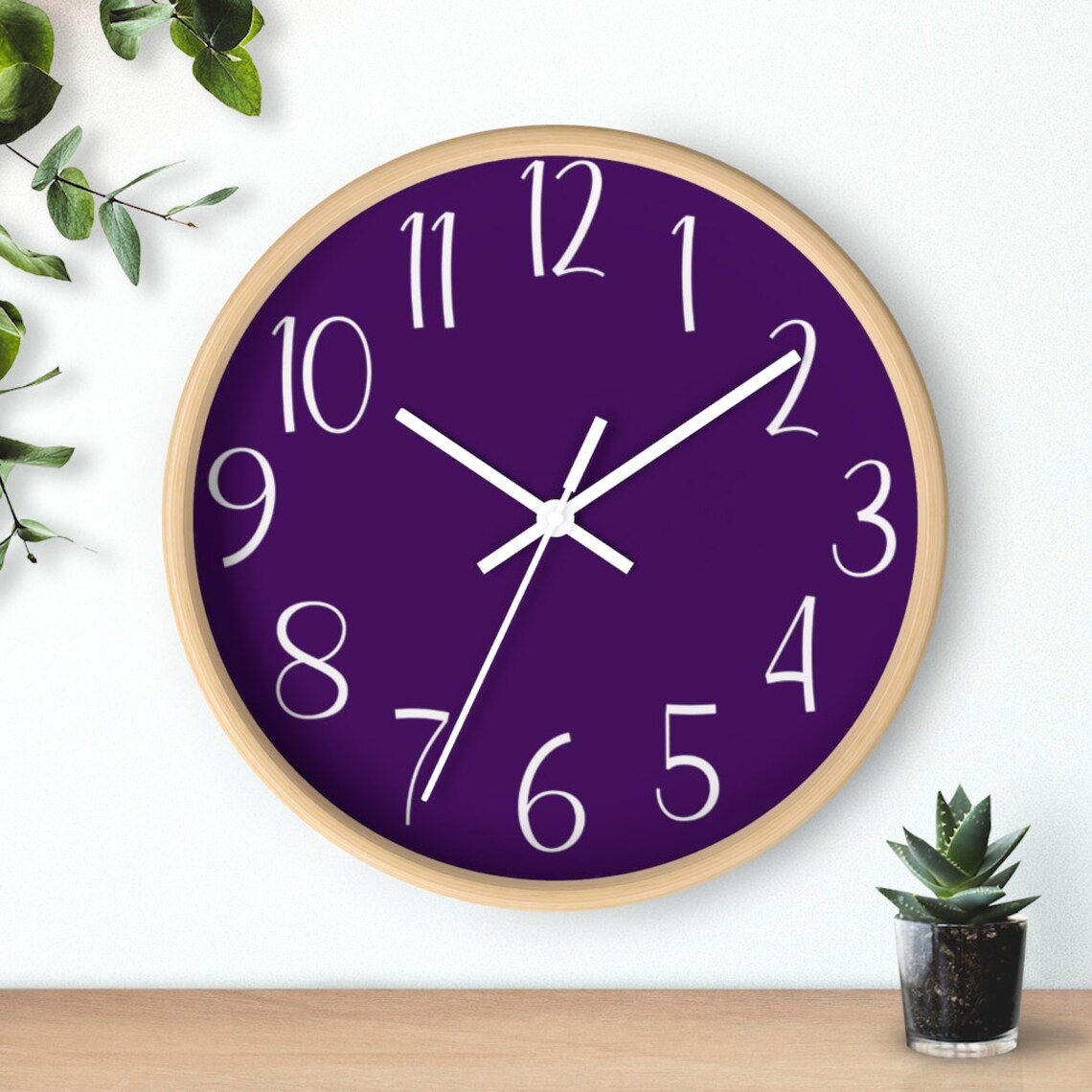 Purple Wall Clock Wall Clock Silent Wall Clock Round Etsy