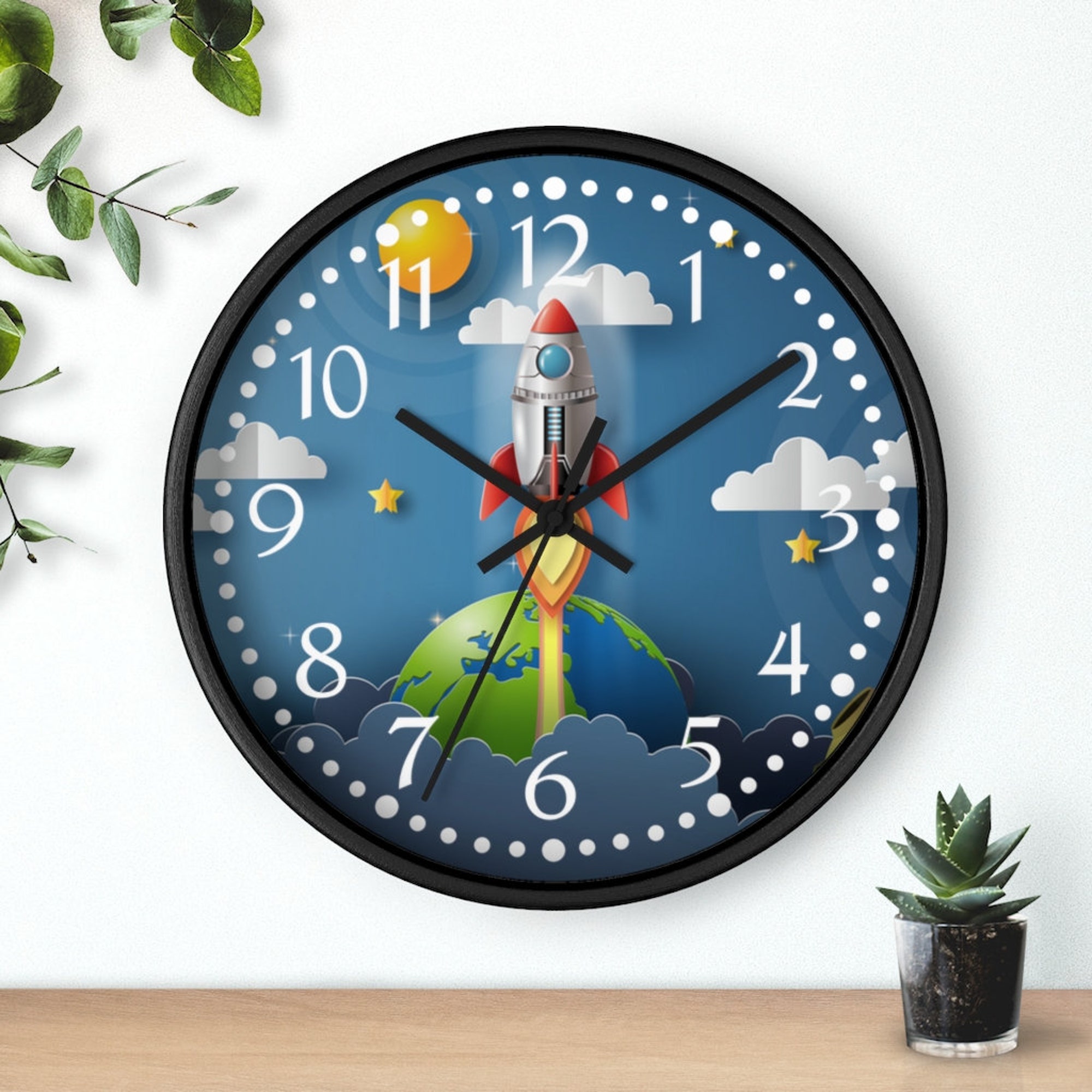 Rocket Ship Nursery Clock - Kids Room Clock