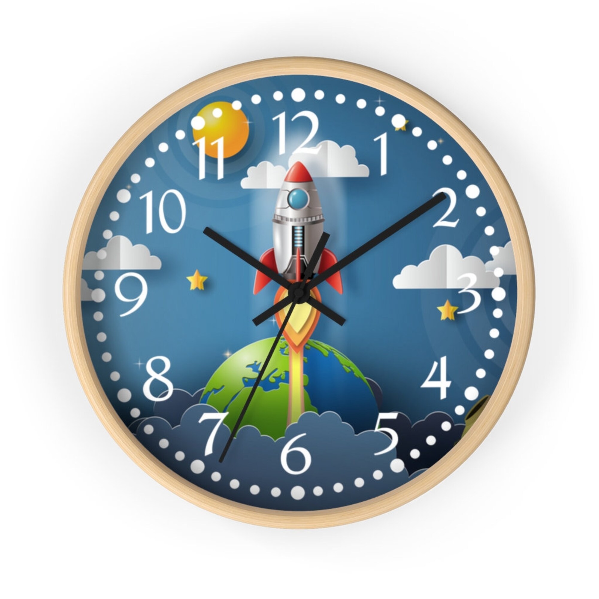 Rocket Ship Nursery Clock - Kids Room Clock