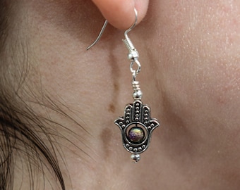 Silver Hand Dangle Earrings. Multiple Color Option Beaded Earrings.