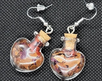 Rose Petal Earrings. Blessed Dangle Earrings with Dried Rose Petals