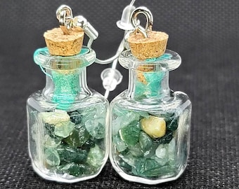 Crystal Chip Dangle Earrings. Fish Hook Earrings with Crystal Chip Jars.
