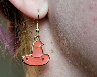 Pastel Witch Hat Resin Earrings. Cute Dangle Halloween Earrings.