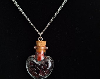 Heart Shape Crystal Chip Pendants. Gemstone / Dried Flower Necklaces