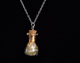 Potion Bottle Shape Crystal Chip Pendants. Fantasy Style Gemstone / Dried Flower Necklaces