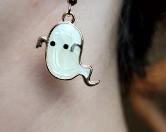 Pastel Ghost Resin Earrings. Spooky Cute Fish Hooks.