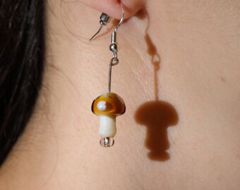 Mini Mushroom Fairy Earrings. Mushroom Fish Hook Earrings.