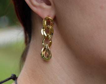 Golden Chain Earrings. Chain Link Dangle Earrings.