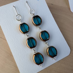 Prom Earrings Gorgeous Blue Dangle Earring Sterling Silver Long Earrings Party Gold Gift for Mom Transparent Blue Shiny Teal Mismatched Drop